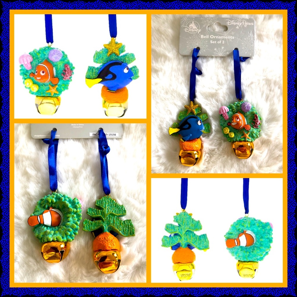 Disney Parks Finding Nemo Dory and Nemo Christmas Bell Ornament Set